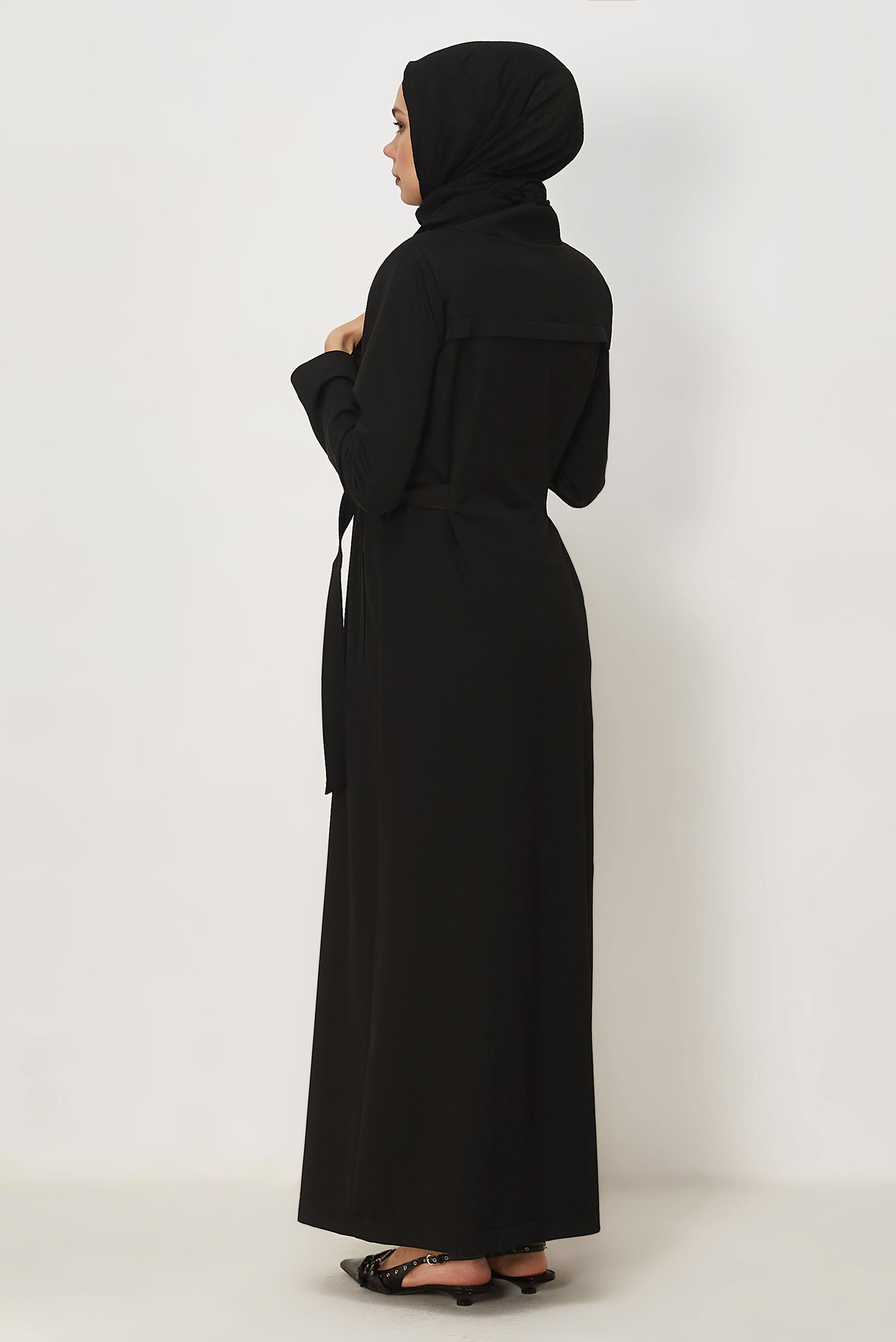 Hijab clothing BLACK BELT DETAILED TOPCOAT 11015