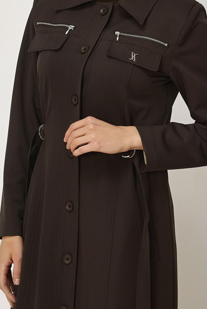 Hijab clothing BROWN BELT DETAILED TOPCOAT 11015 - ALVİNA