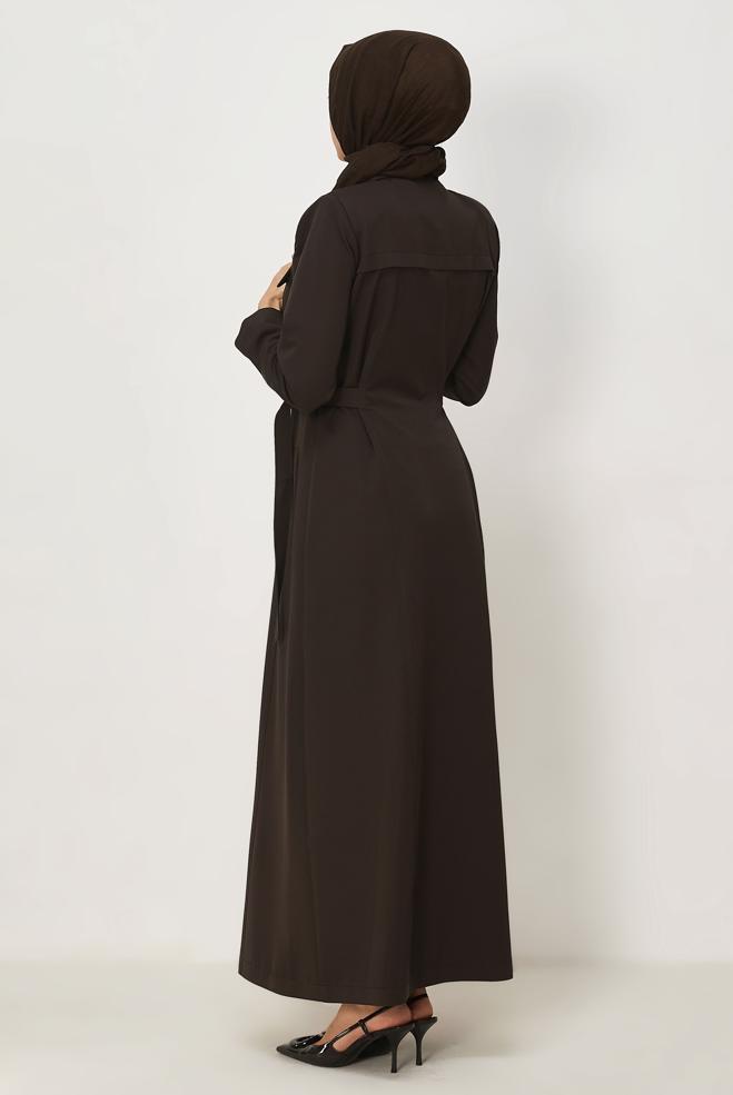 Hijab clothing BROWN BELT DETAILED TOPCOAT 11015 - ALVİNA