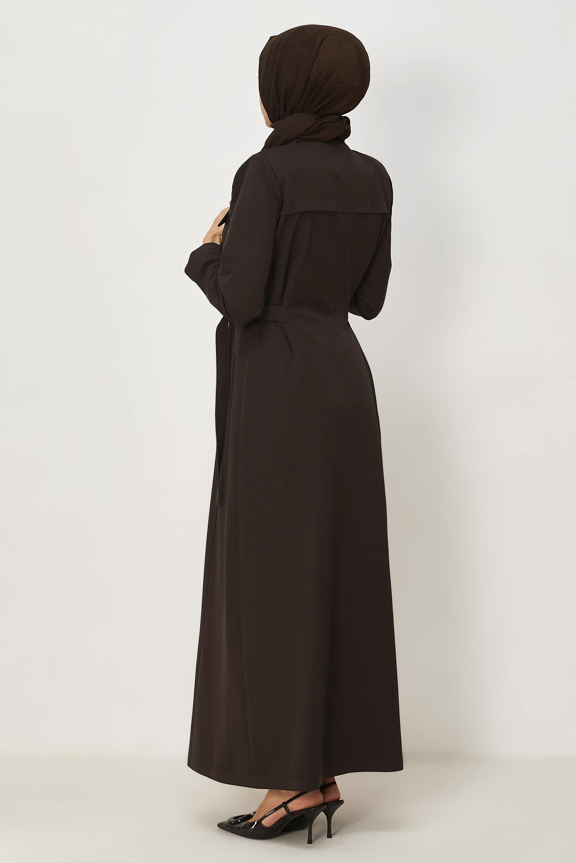 Hijab clothing BROWN BELT DETAILED TOPCOAT 11015