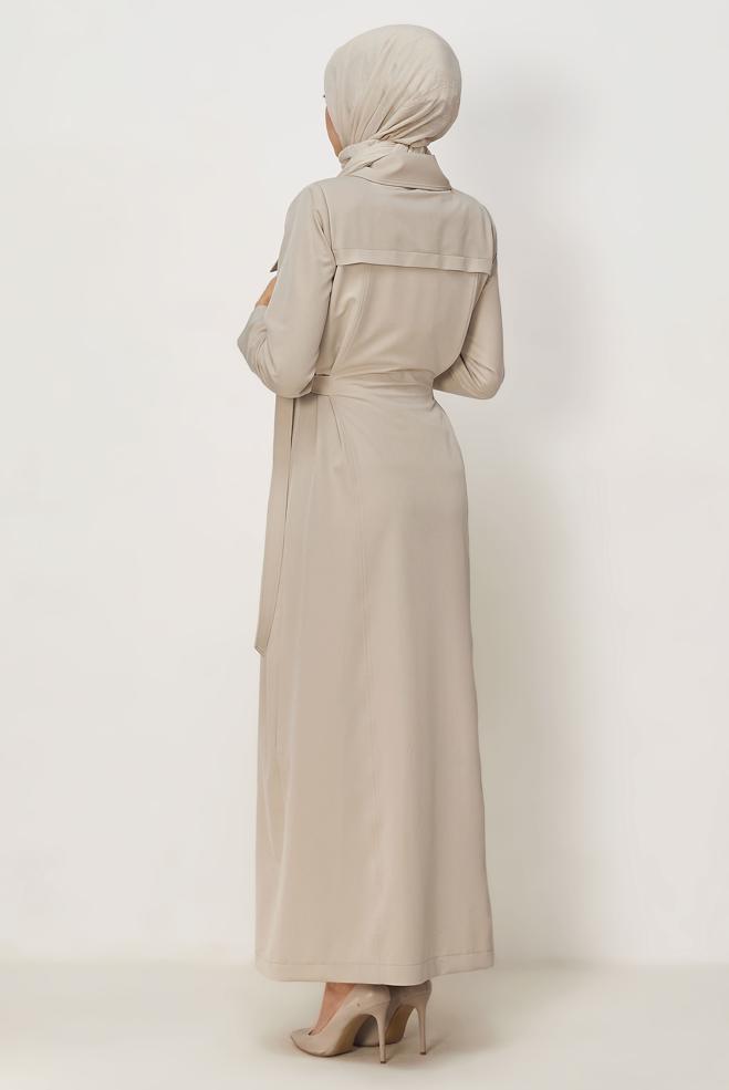 Hijab clothing BEIGE BELT DETAILED TOPCOAT 11015 - ALVİNA