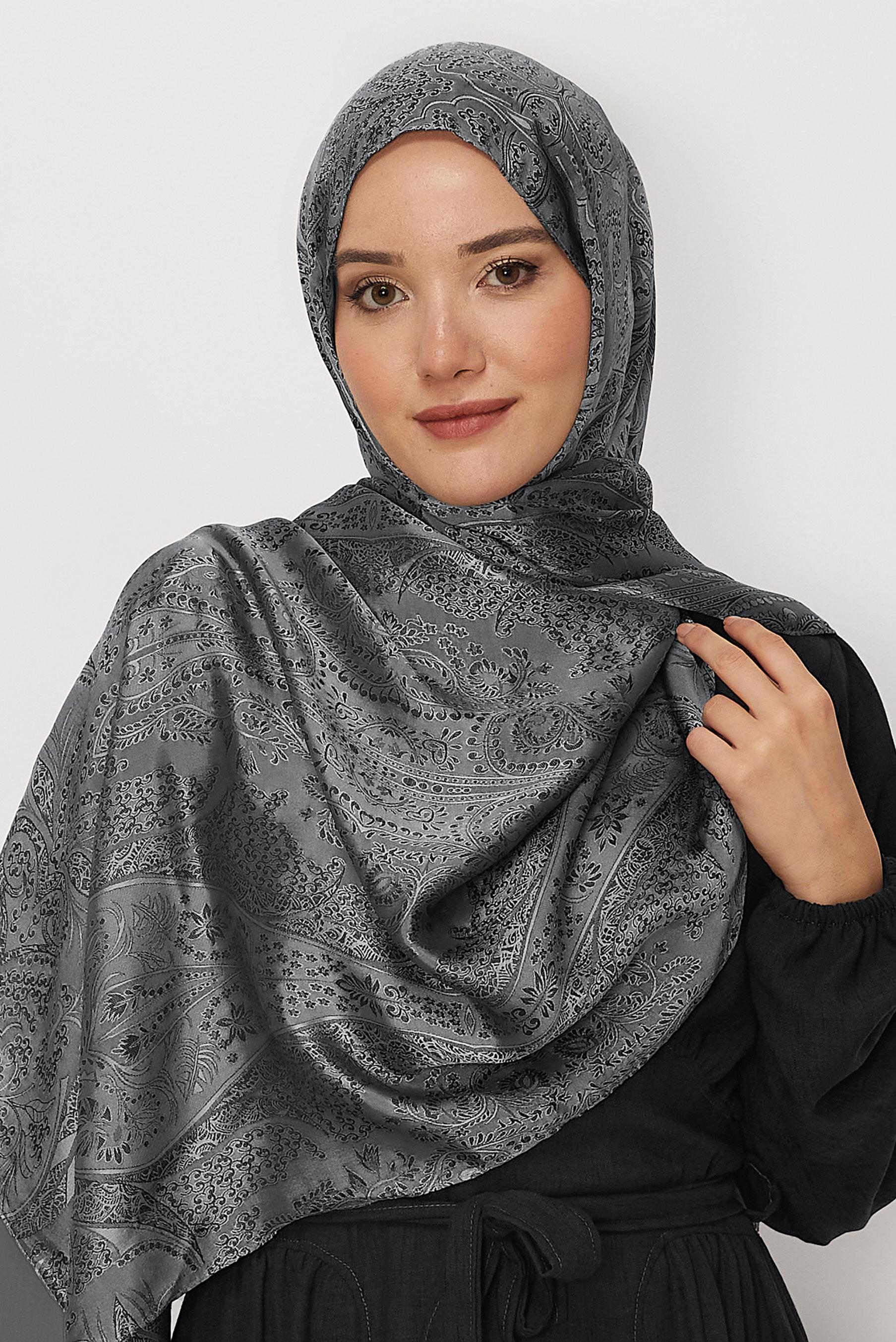 Vêtements hijab GRIS CHÂLE SOYEUX ALVINA 8624