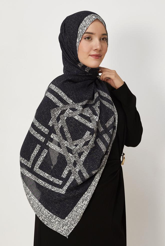 Vêtements hijab NOIR CHÂLE ALVINA EN VISCOSE À MOTIFS 8628 - ALVİNA