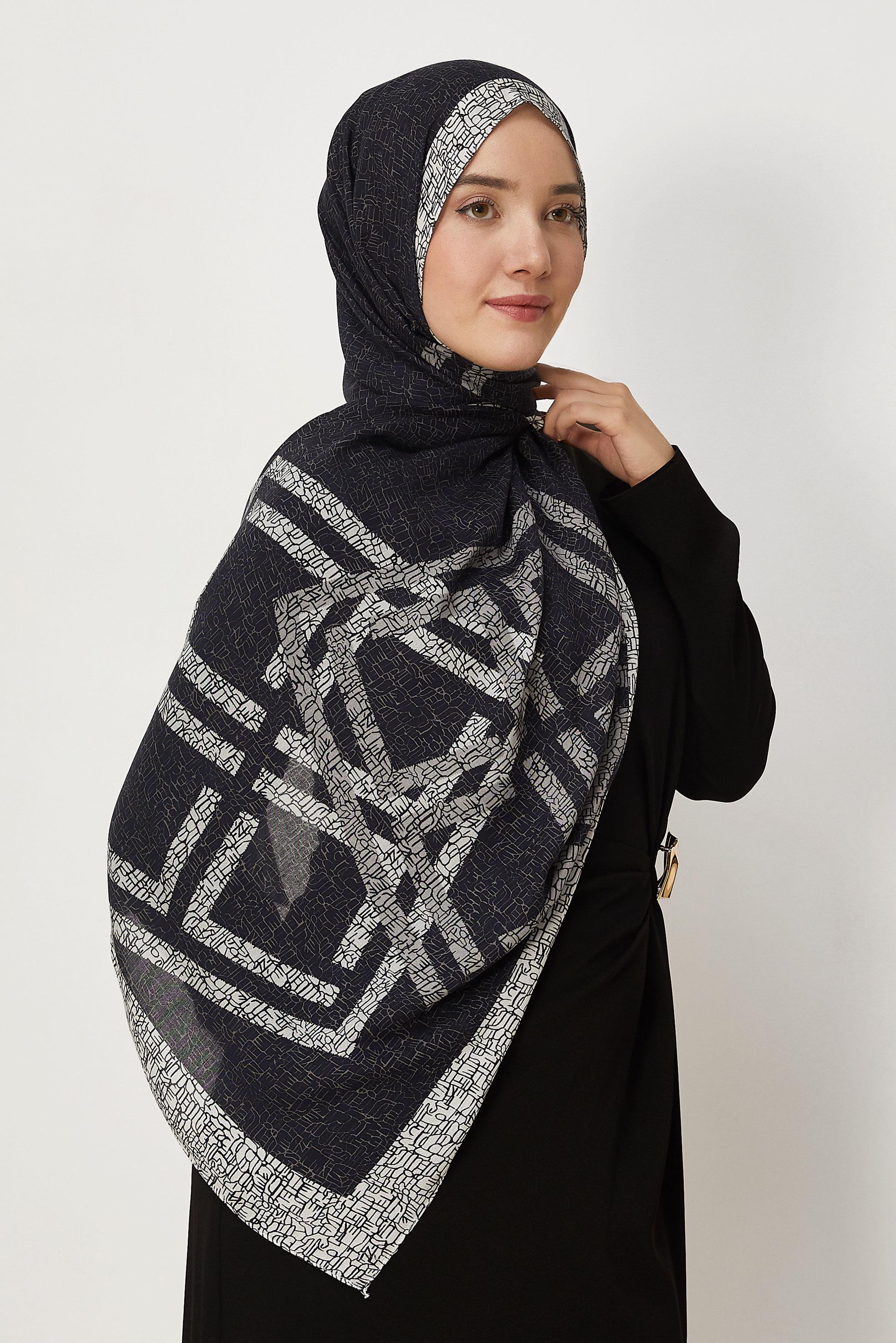 Vêtements hijab NOIR CHÂLE ALVINA EN VISCOSE À MOTIFS 8628