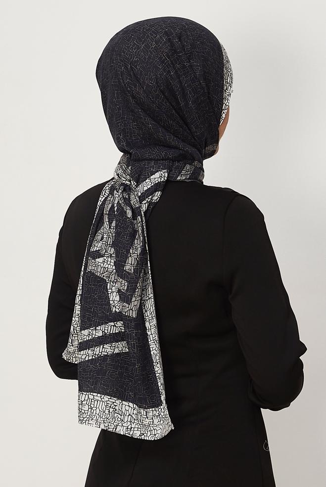 Vêtements hijab NOIR CHÂLE ALVINA EN VISCOSE À MOTIFS 8628 - ALVİNA