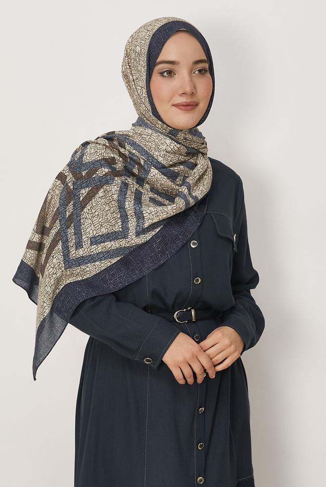Vêtements hijab BEIGE CHÂLE ALVINA EN VISCOSE À MOTIFS 8628 - ALVİNA