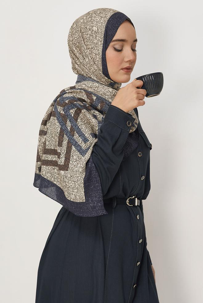 Vêtements hijab BEIGE CHÂLE ALVINA EN VISCOSE À MOTIFS 8628 - ALVİNA