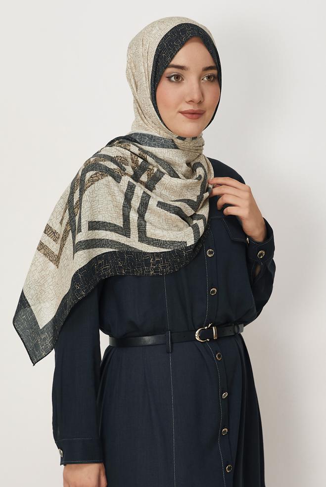 Vêtements hijab BEIGE CHÂLE ALVINA EN VISCOSE À MOTIFS 8628 - ALVİNA