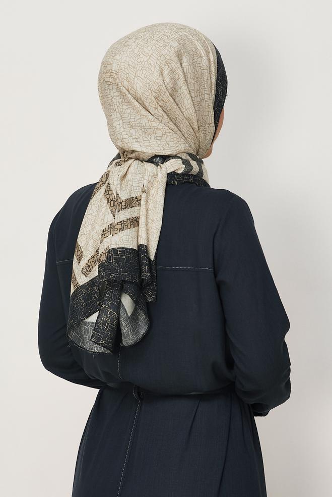 Vêtements hijab BEIGE CHÂLE ALVINA EN VISCOSE À MOTIFS 8628 - ALVİNA