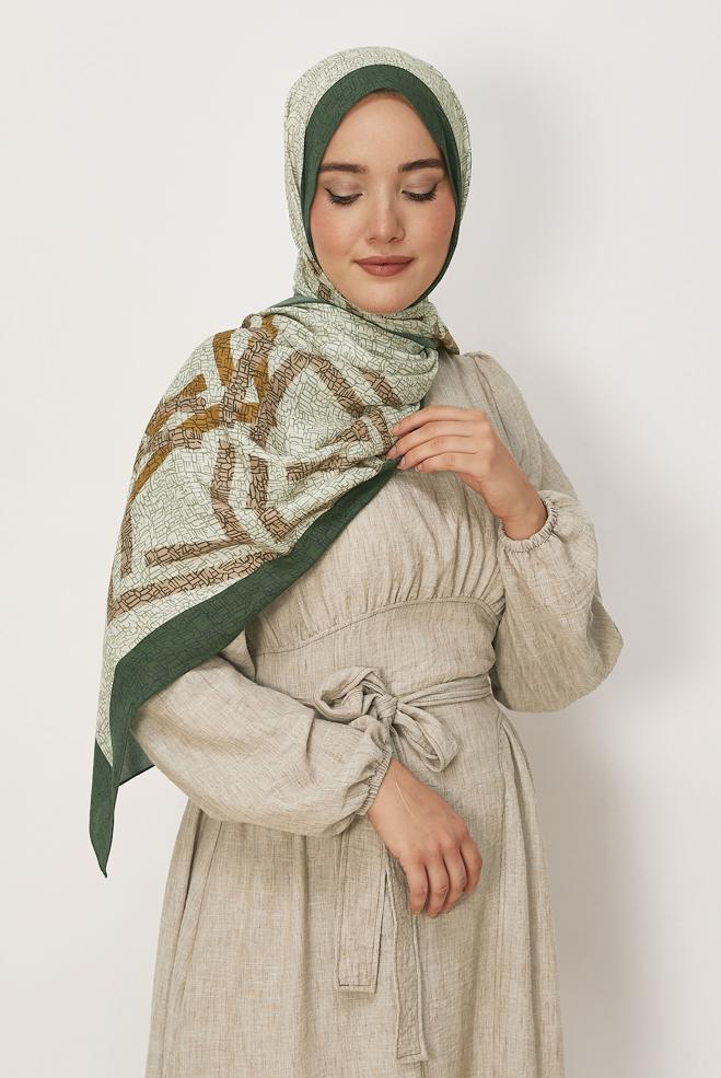 Vêtements hijab KAKI CHÂLE ALVINA EN VISCOSE À MOTIFS 8628 - ALVİNA