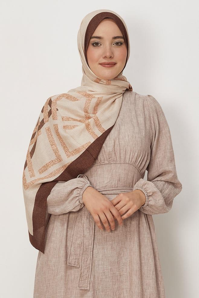 Vêtements hijab BRUN CHÂLE ALVINA EN VISCOSE À MOTIFS 8628 - ALVİNA