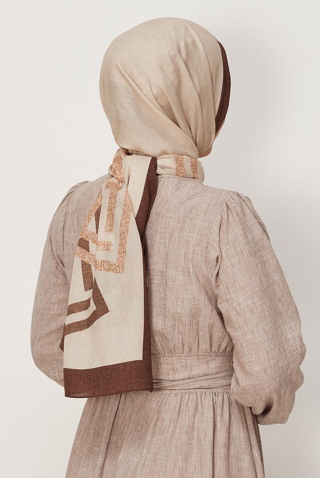 Vêtements hijab BRUN CHÂLE ALVINA EN VISCOSE À MOTIFS 8628 - ALVİNA