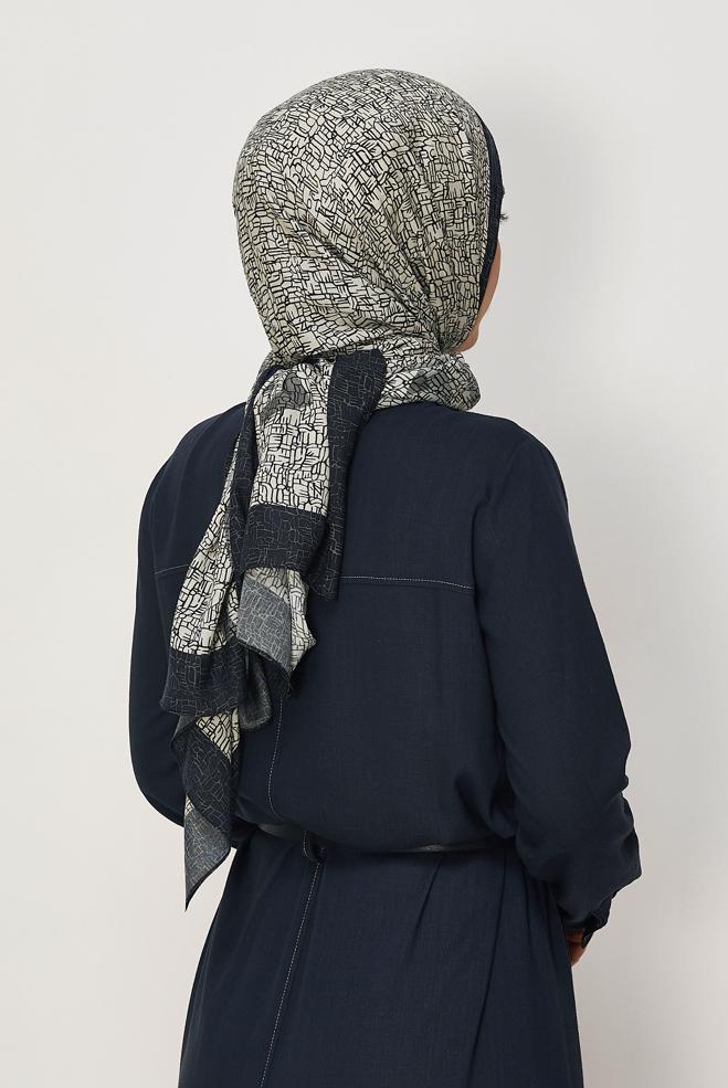 Vêtements hijab BLEU MARINE CHÂLE ALVINA EN VISCOSE À MOTIFS 8628 - ALVİNA