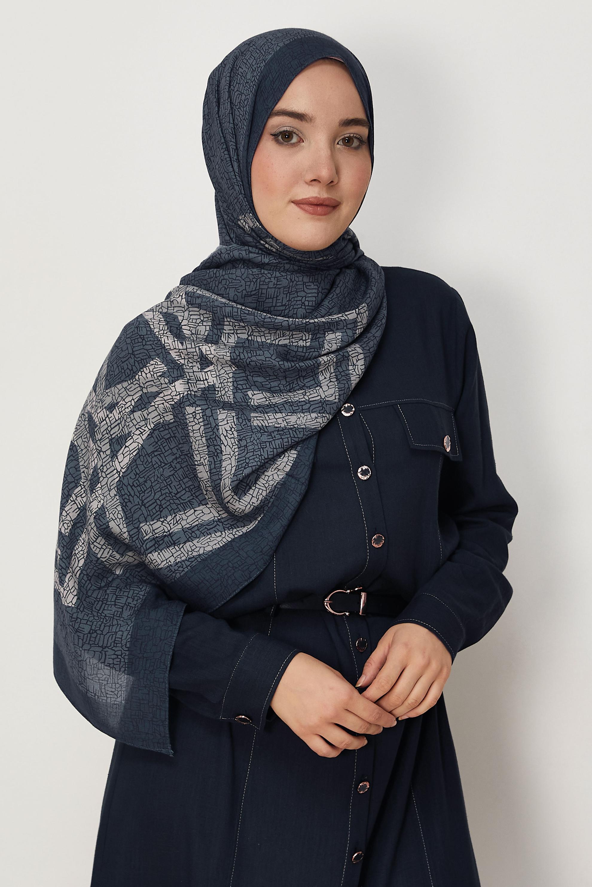 Vêtements hijab BLEU MARINE CHÂLE ALVINA EN VISCOSE À MOTIFS 8628