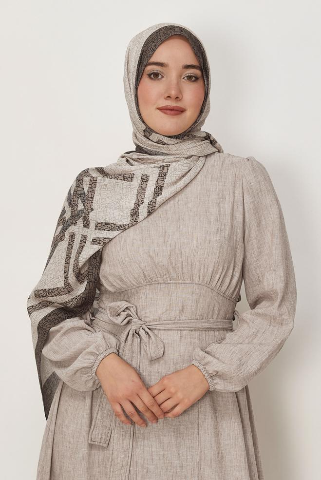 Vêtements hijab BEIGE CHÂLE ALVINA EN VISCOSE À MOTIFS 8628 - ALVİNA