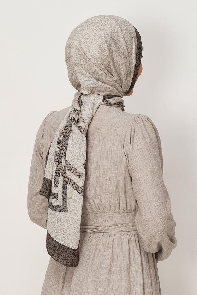 Vêtements hijab BEIGE CHÂLE ALVINA EN VISCOSE À MOTIFS 8628 - ALVİNA