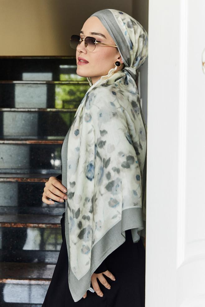 Hijab clothing GREY ALVINA PATTERNED VISCOSE SHAWL 8629 - ALVİNA