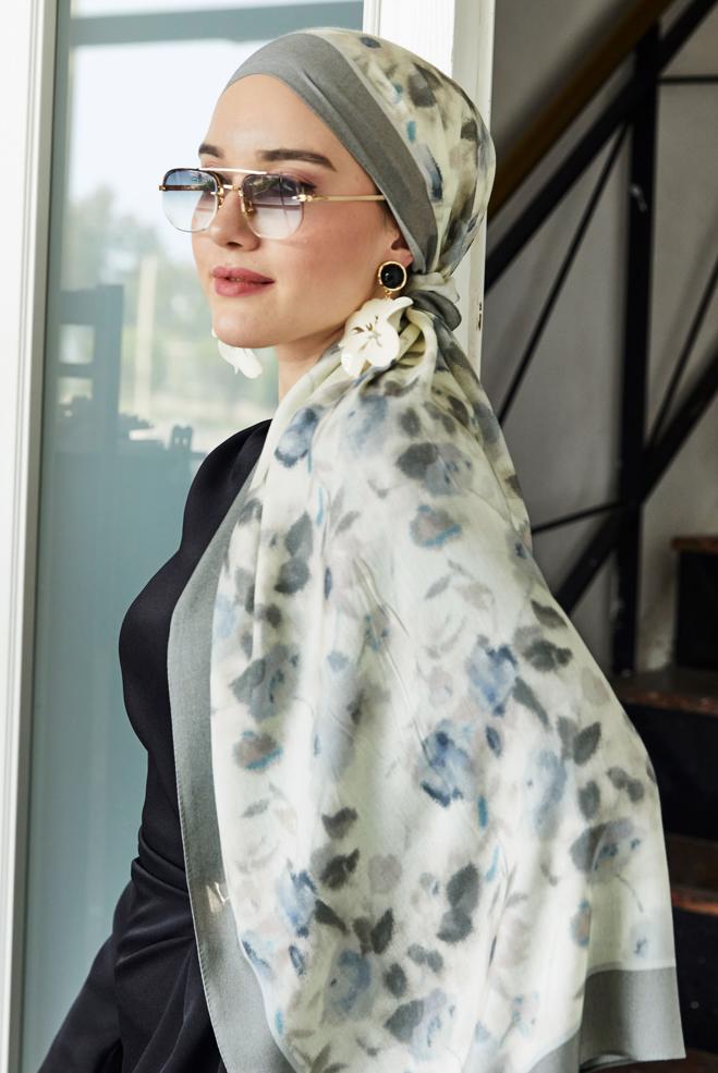 Hijab clothing GREY ALVINA PATTERNED VISCOSE SHAWL 8629 - ALVİNA