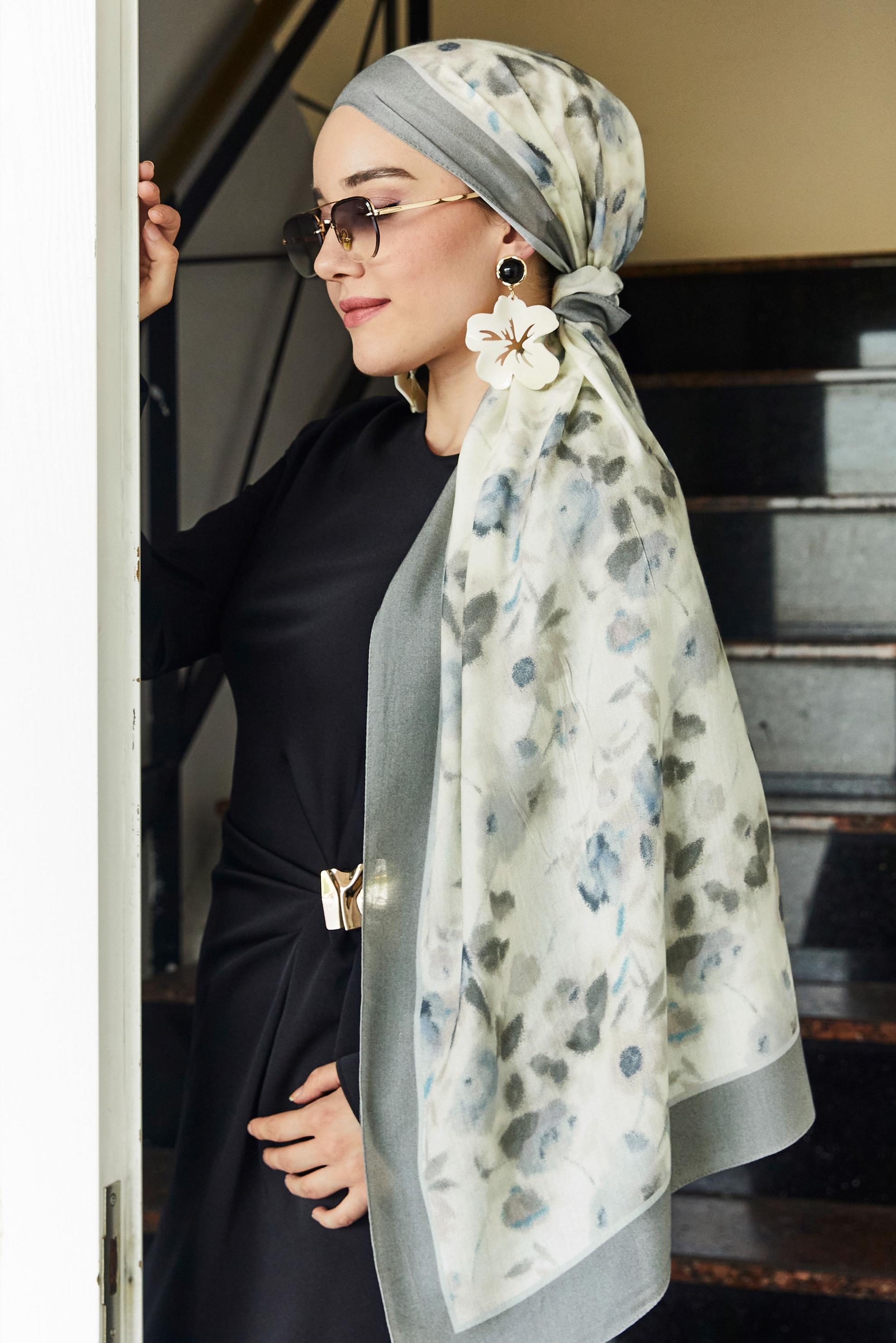 Hijab clothing GREY ALVINA PATTERNED VISCOSE SHAWL 8629