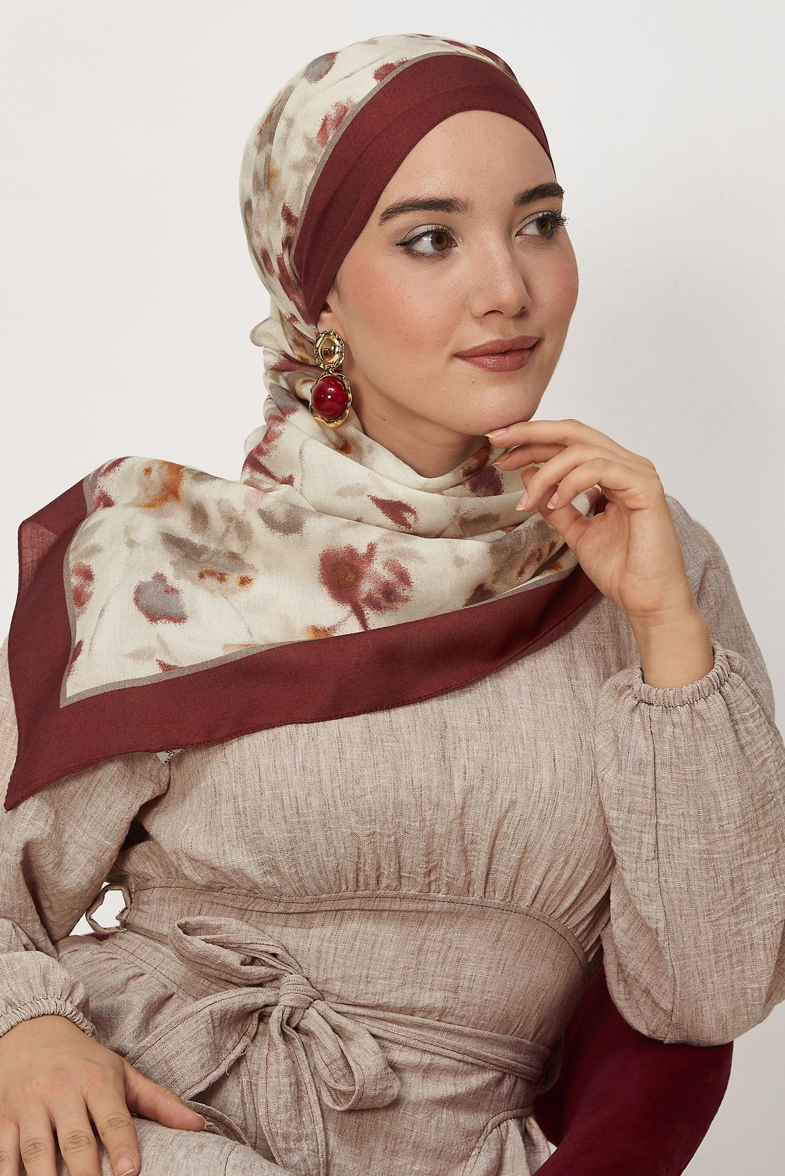Hijab clothing BEIGE ALVINA PATTERNED VISCOSE SHAWL 8629