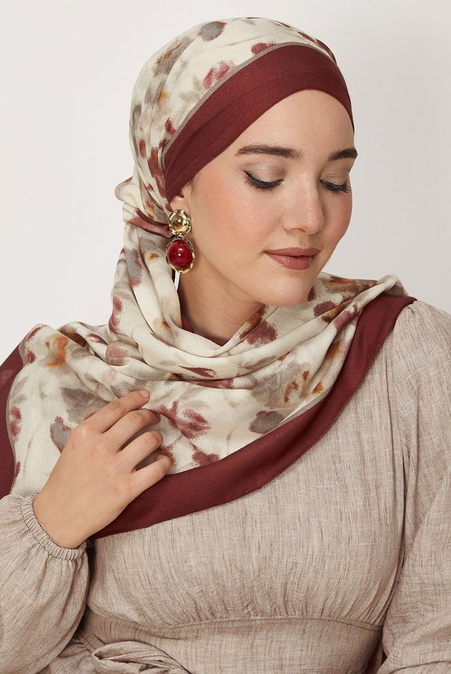 Hijab clothing BEIGE ALVINA PATTERNED VISCOSE SHAWL 8629 - ALVİNA
