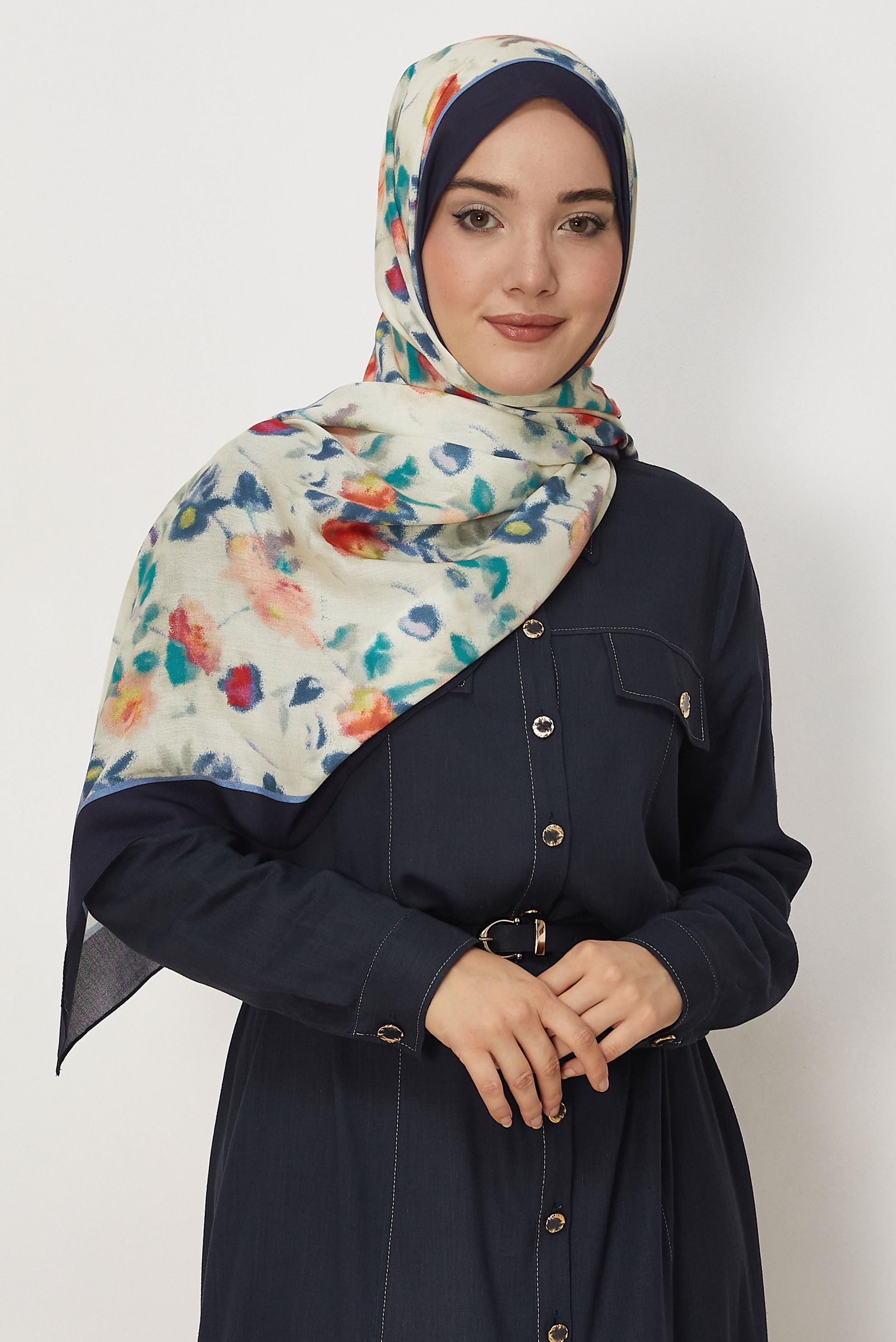 Hijab clothing NAVY BLUE ALVINA PATTERNED VISCOSE SHAWL 8629
