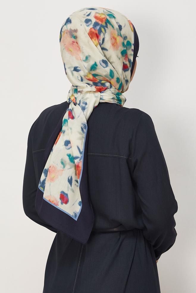 Hijab clothing NAVY BLUE ALVINA PATTERNED VISCOSE SHAWL 8629 - ALVİNA