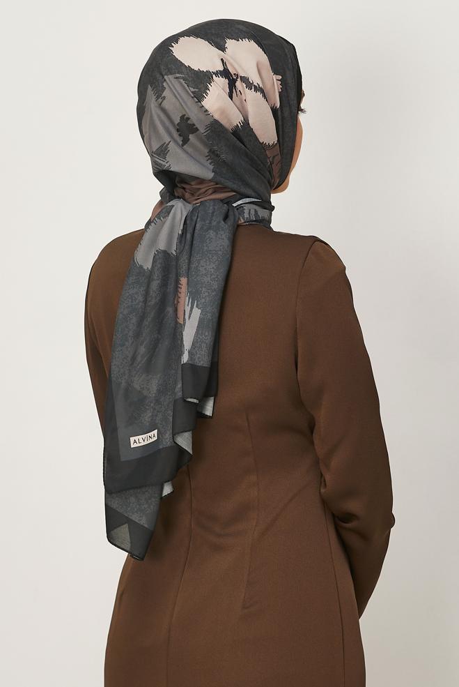 Hijab clothing BLACK ALVINA FLOWER PATTERNED SHAWL 8632 - ALVİNA