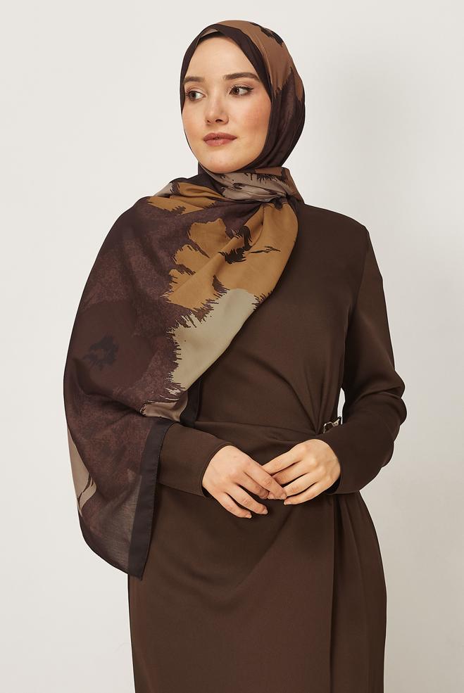 Hijab clothing BROWN ALVINA FLOWER PATTERNED SHAWL 8632 - ALVİNA