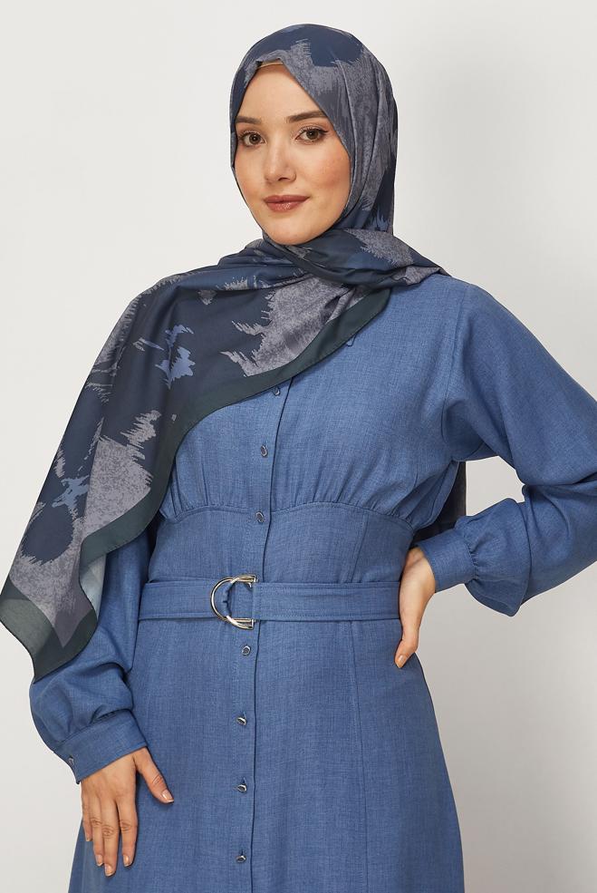 Hijab clothing NAVY BLUE ALVINA FLOWER PATTERNED SHAWL 8632 - ALVİNA