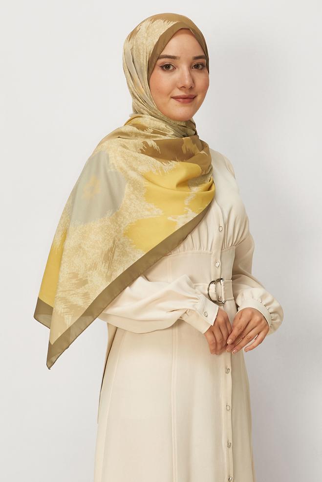 Hijab clothing YELLOW ALVINA FLOWER PATTERNED SHAWL 8632 - ALVİNA