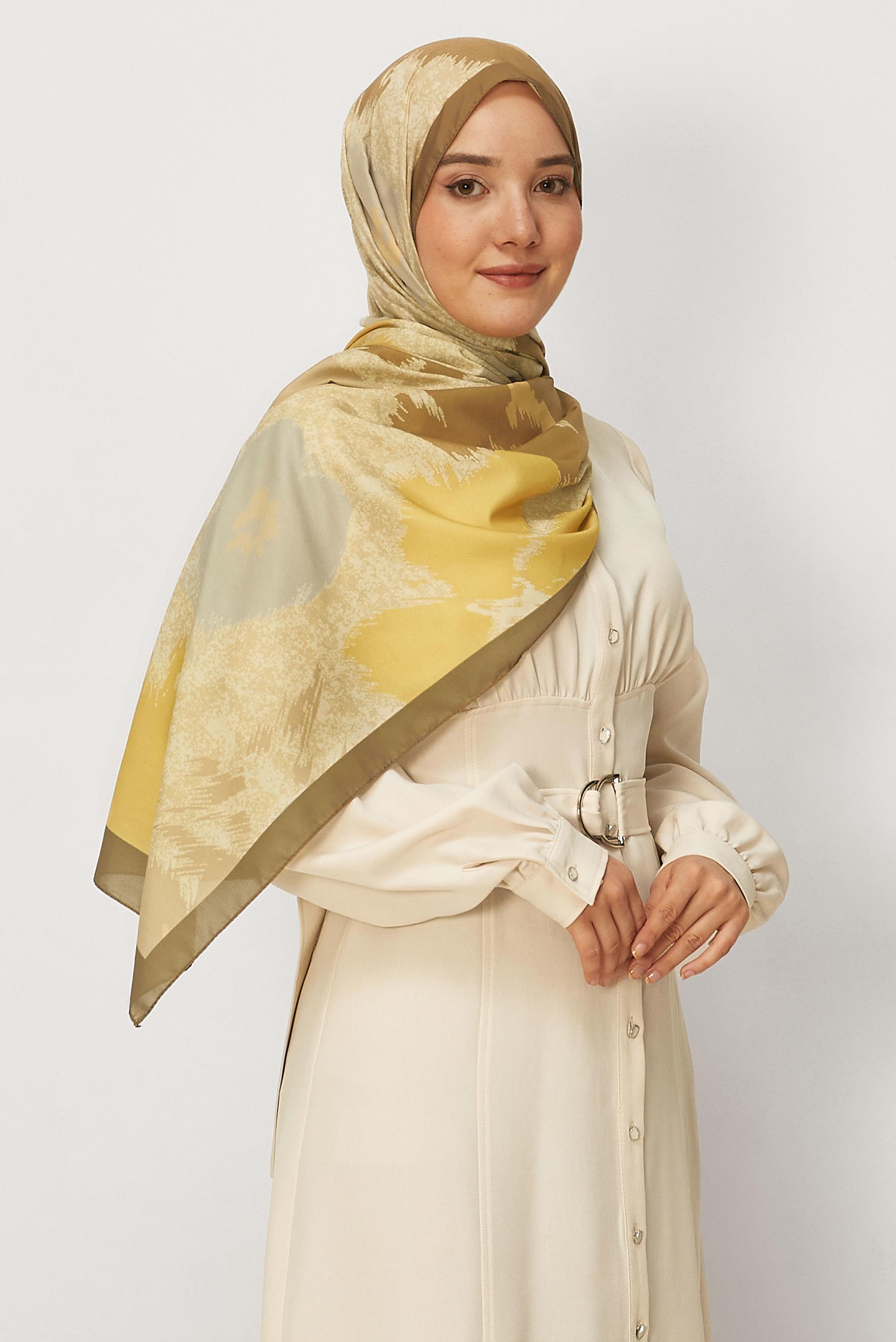 Hijab clothing YELLOW ALVINA FLOWER PATTERNED SHAWL 8632