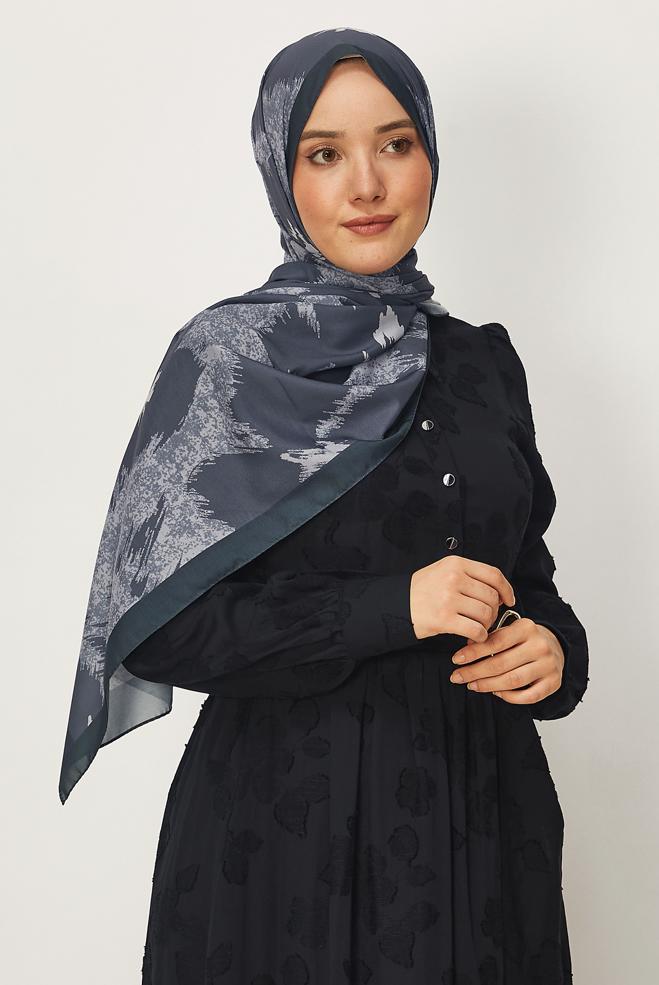 Hijab clothing GREY ALVINA FLOWER PATTERNED SHAWL 8632 - ALVİNA