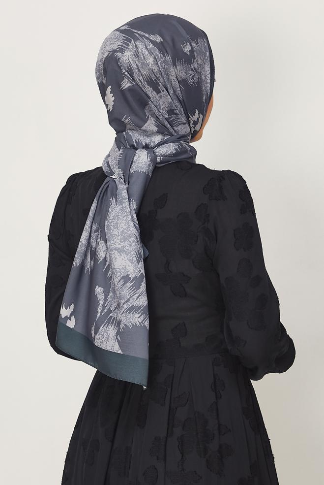 Hijab clothing GREY ALVINA FLOWER PATTERNED SHAWL 8632 - ALVİNA