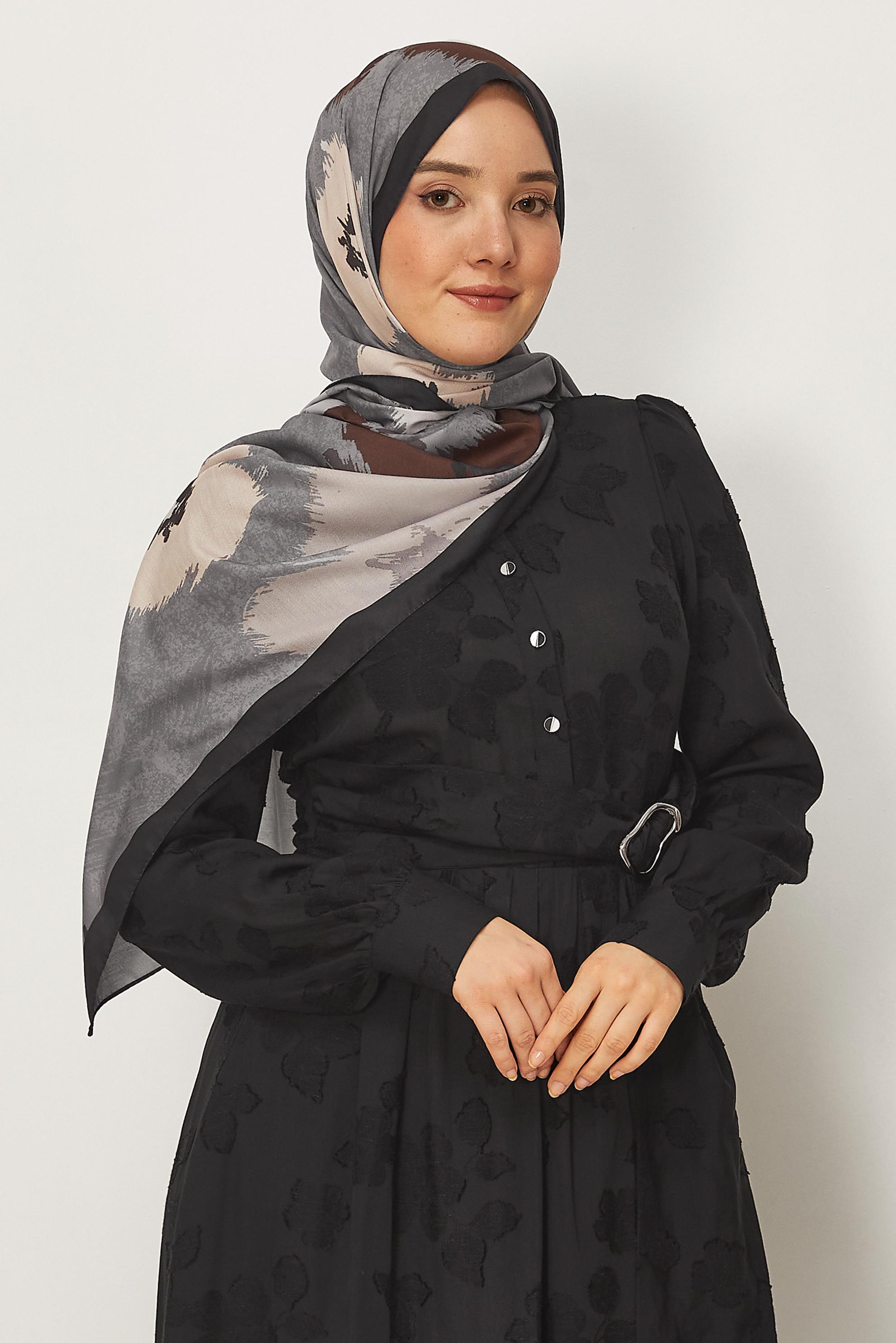 Hijab clothing GREY ALVINA FLOWER PATTERNED SHAWL 8632