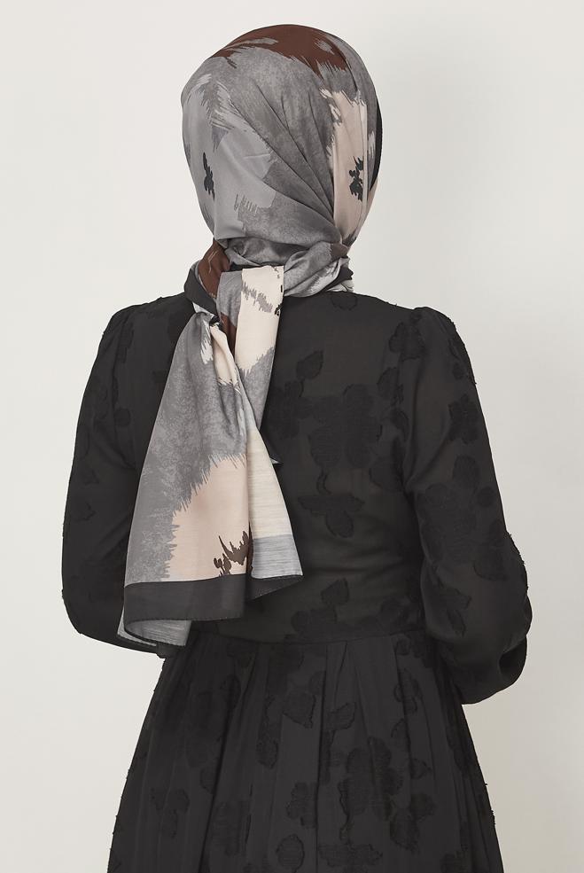 Hijab clothing GREY ALVINA FLOWER PATTERNED SHAWL 8632 - ALVİNA