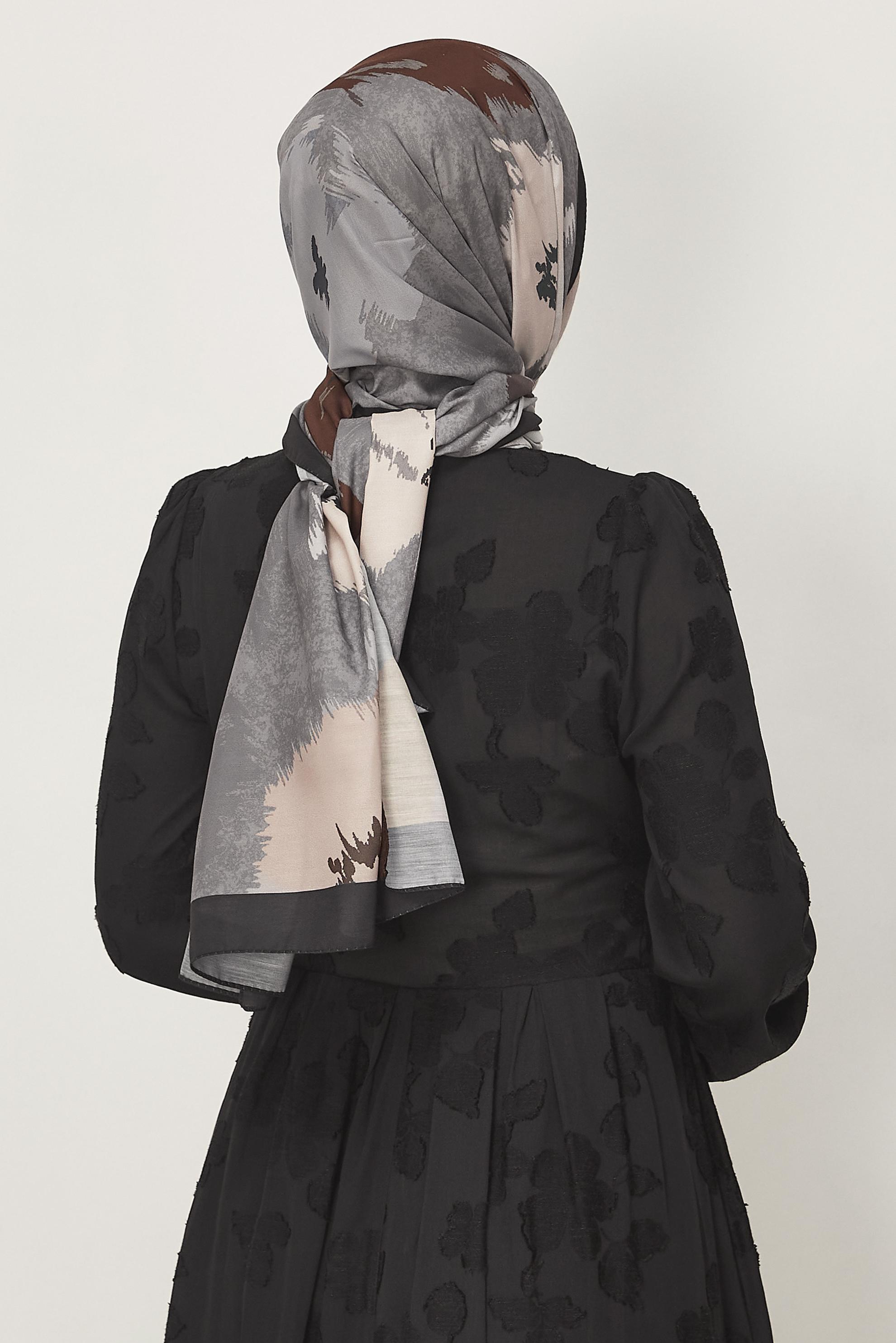 Hijab clothing GREY ALVINA FLOWER PATTERNED SHAWL 8632