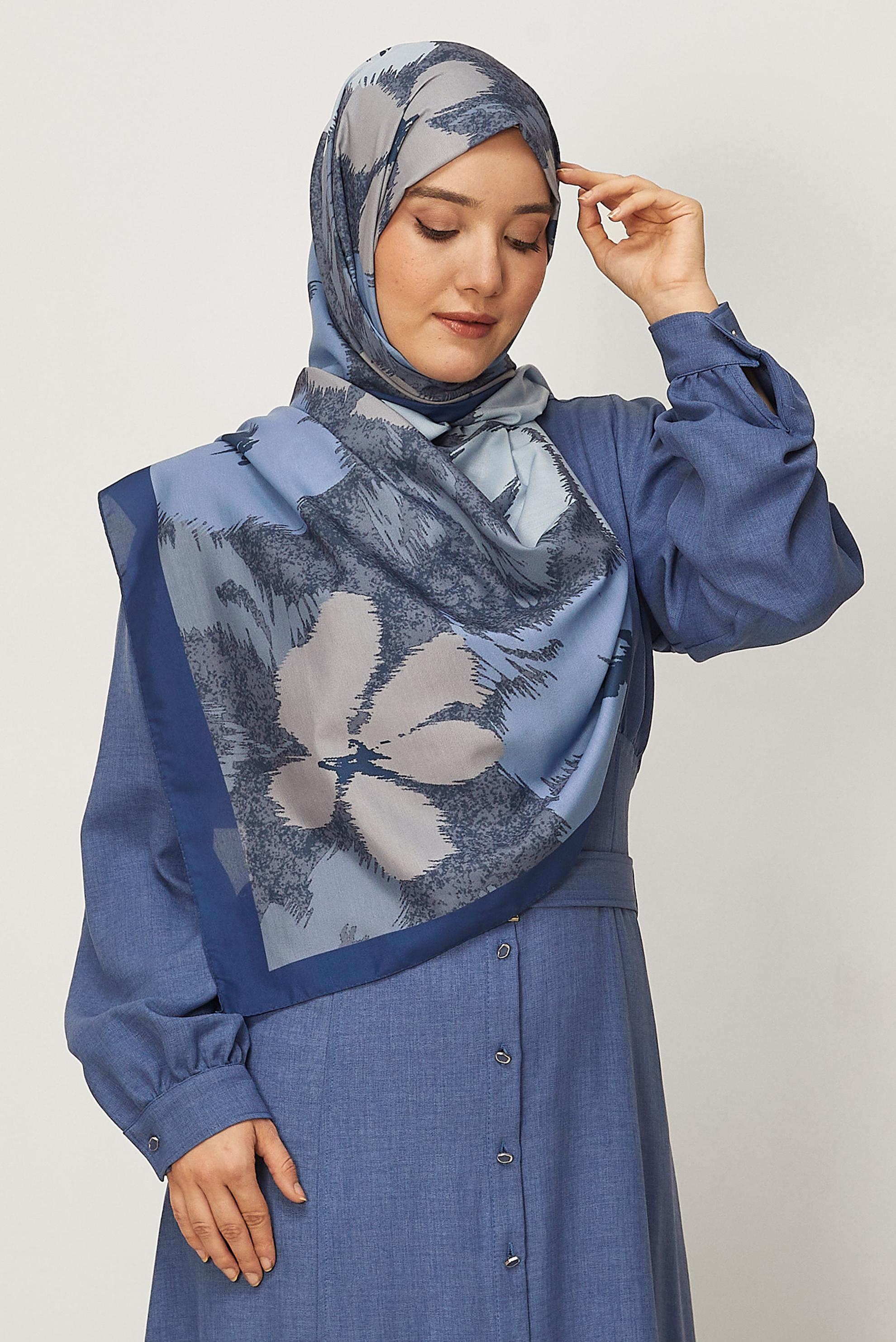 Hijab clothing NAVY BLUE ALVINA FLOWER PATTERNED SHAWL 8632