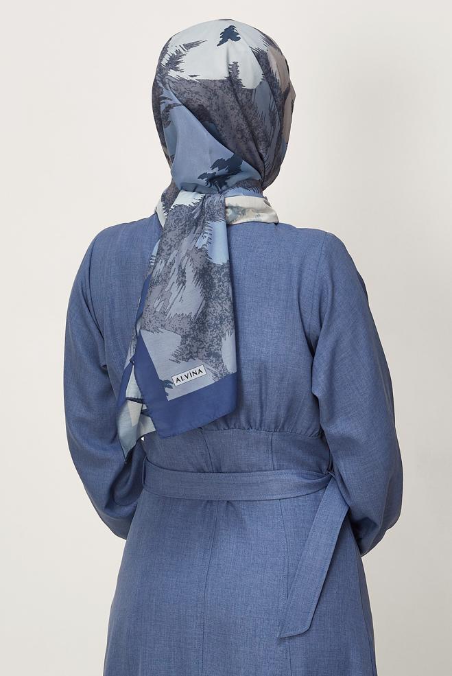 Hijab clothing NAVY BLUE ALVINA FLOWER PATTERNED SHAWL 8632 - ALVİNA