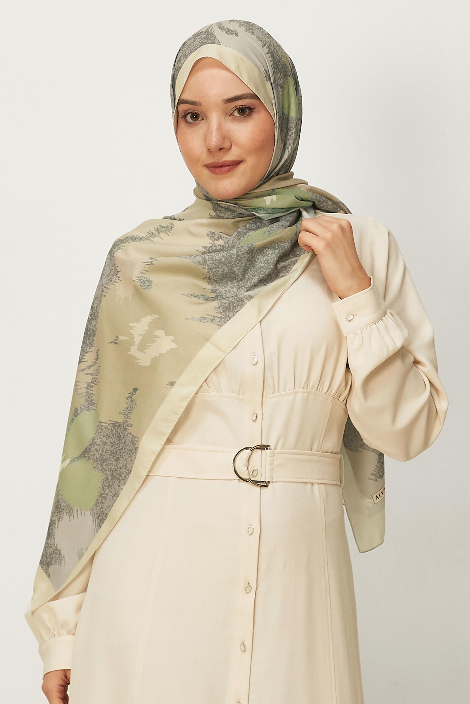 Hijab clothing BEIGE ALVINA FLOWER PATTERNED SHAWL 8632