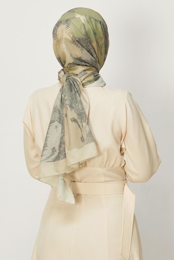 Hijab clothing BEIGE ALVINA FLOWER PATTERNED SHAWL 8632 - ALVİNA
