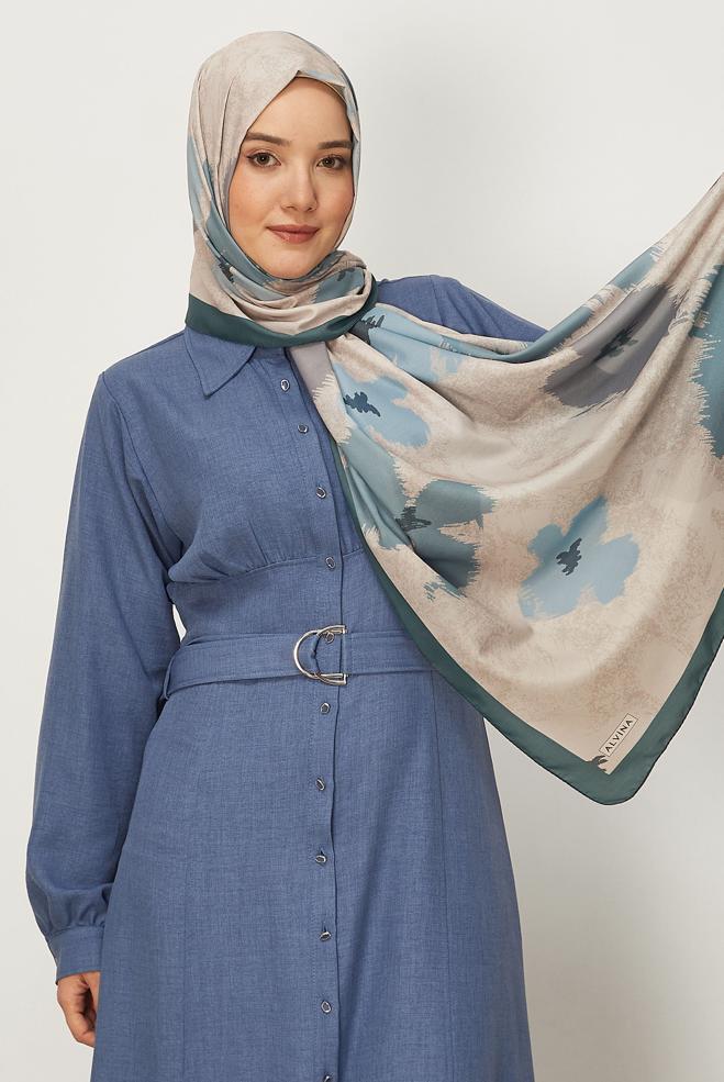 Hijab clothing BEIGE ALVINA FLOWER PATTERNED SHAWL 8632 - ALVİNA