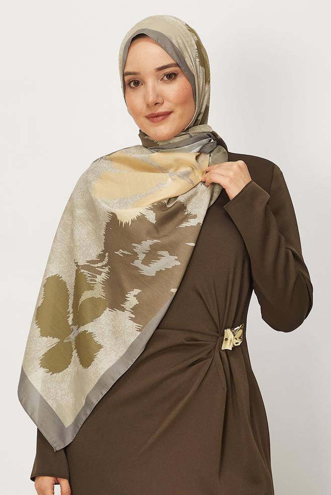 Hijab clothing KHAKI ALVINA FLOWER PATTERNED SHAWL 8632 - ALVİNA