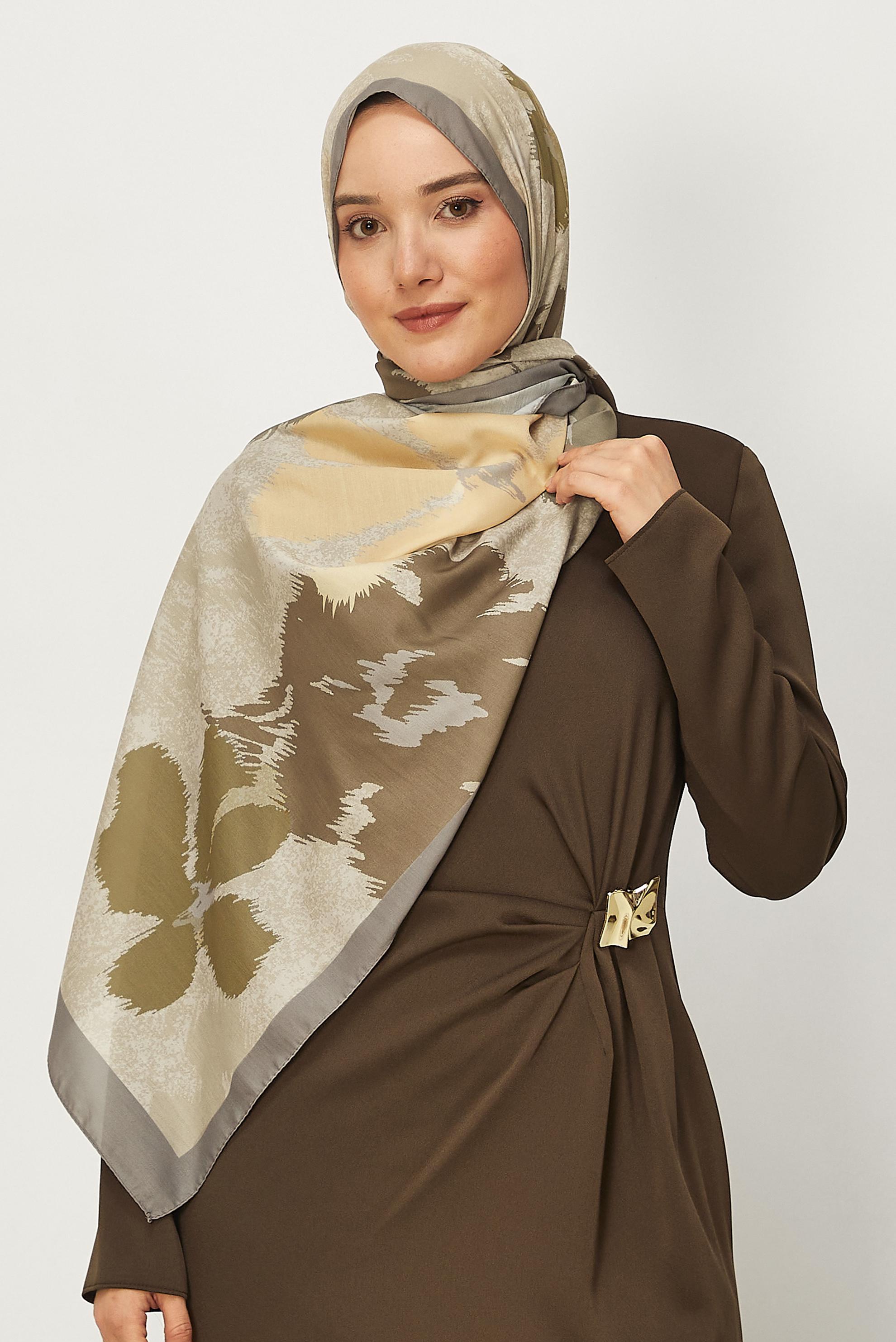 Hijab clothing KHAKI ALVINA FLOWER PATTERNED SHAWL 8632