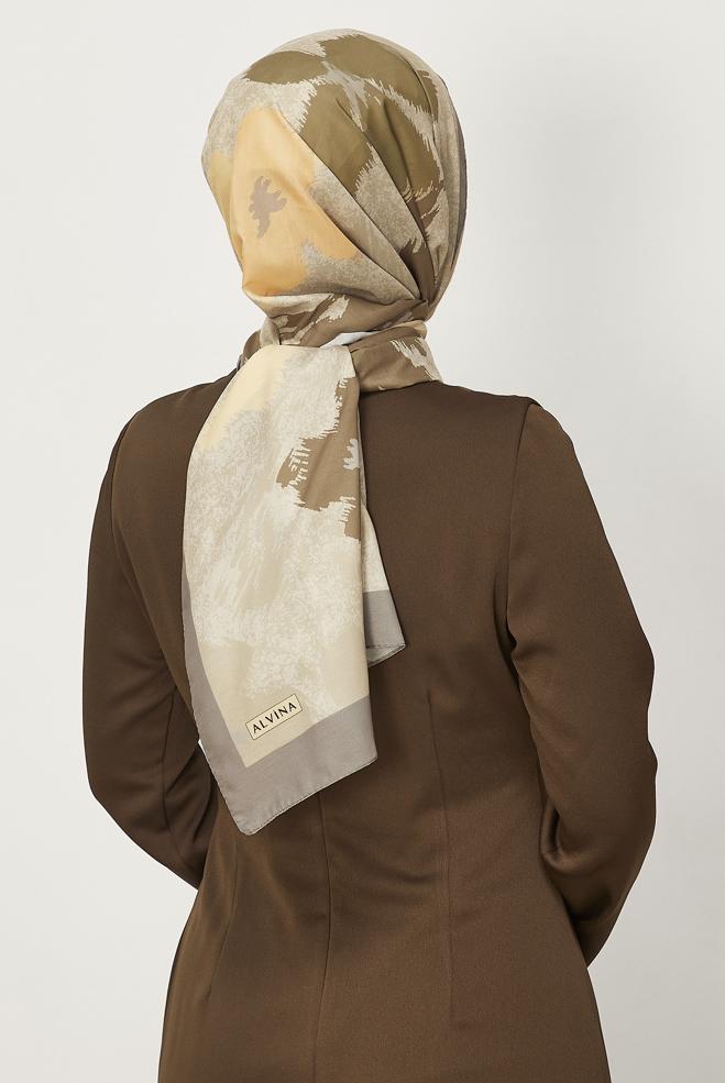 Hijab clothing KHAKI ALVINA FLOWER PATTERNED SHAWL 8632 - ALVİNA