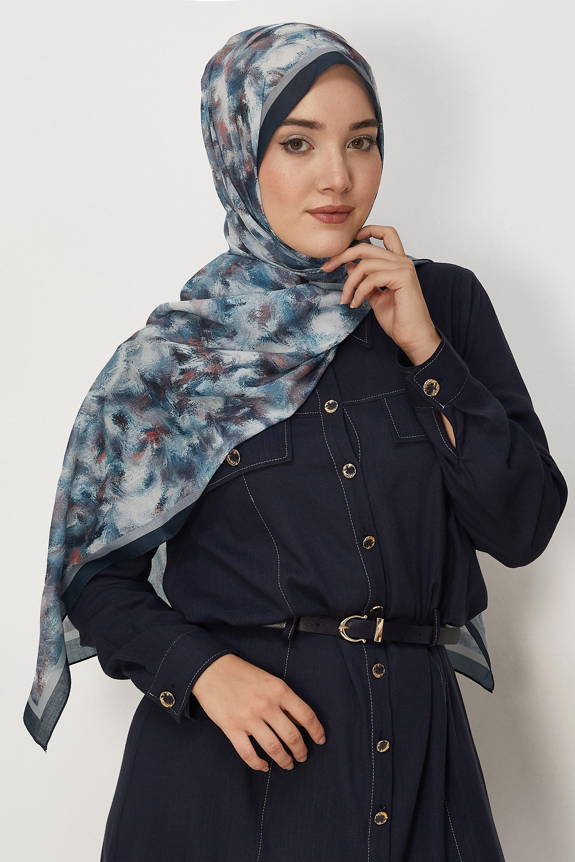 Tesettür giyim LACİVERT ALVİNA NATUREL ŞAL 8637