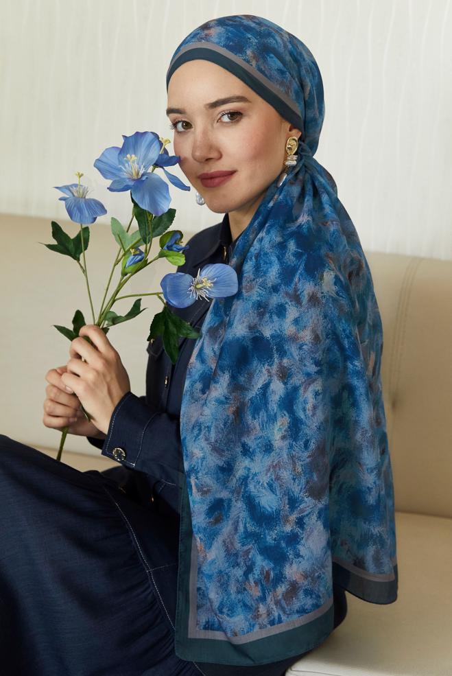 Hijab clothing NAVY BLUE 8637 ALVİNA NATUREL ŞAL(PRM) - ALVİNA