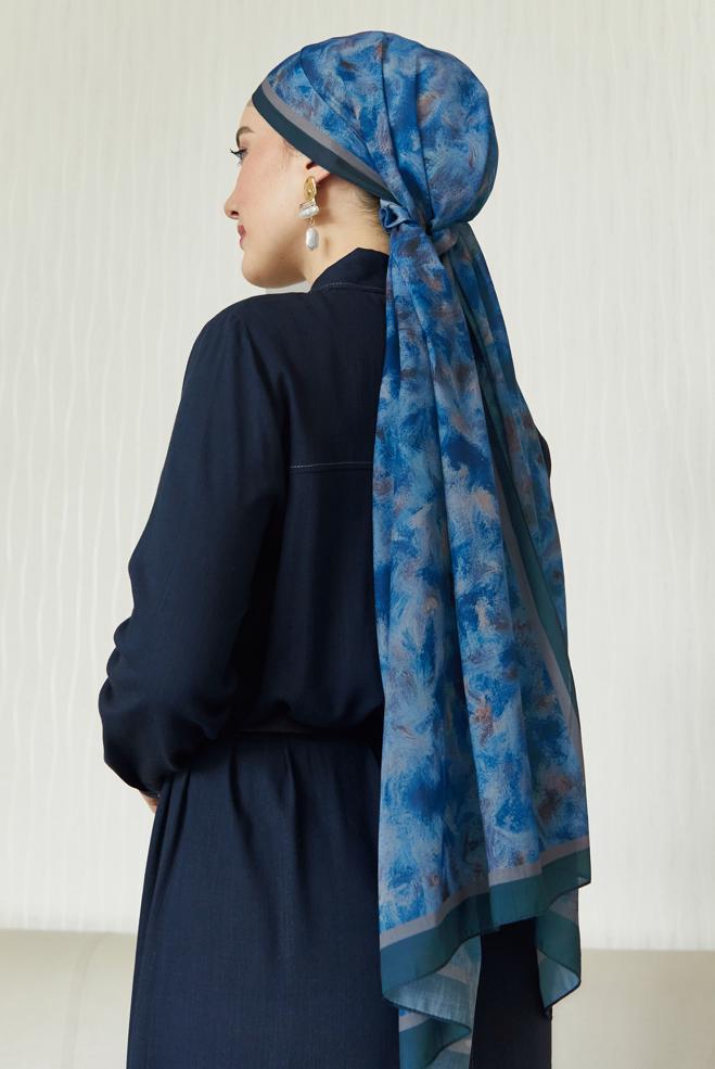 Hijab clothing NAVY BLUE 8637 ALVİNA NATUREL ŞAL(PRM) - ALVİNA