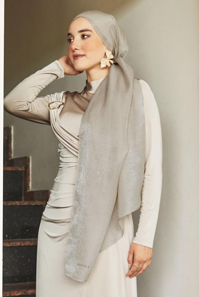 Vêtements hijab BEIGE CHÂLE ALVINA AMBRE 8644 - ALVİNA