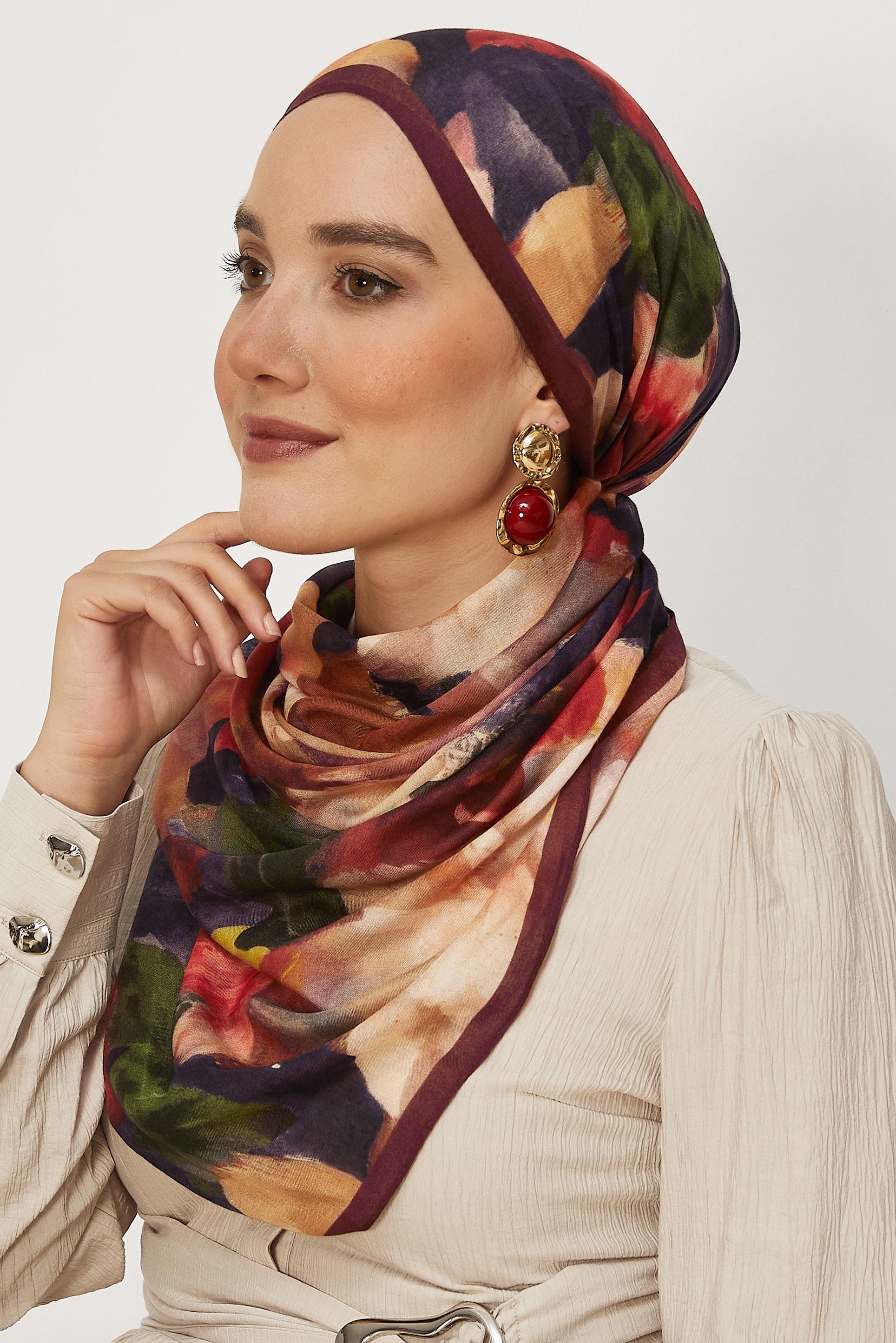 Vêtements hijab BEIGE CHÂLE FRAIS À MOTIFS FLORAUX ALVINA 8646